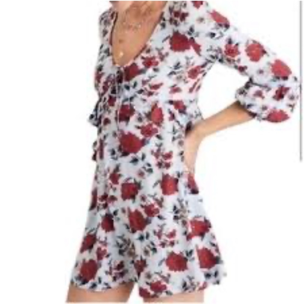 New American Eagle Outfitters Blue Red Floral Boho poof Sleeve Dress